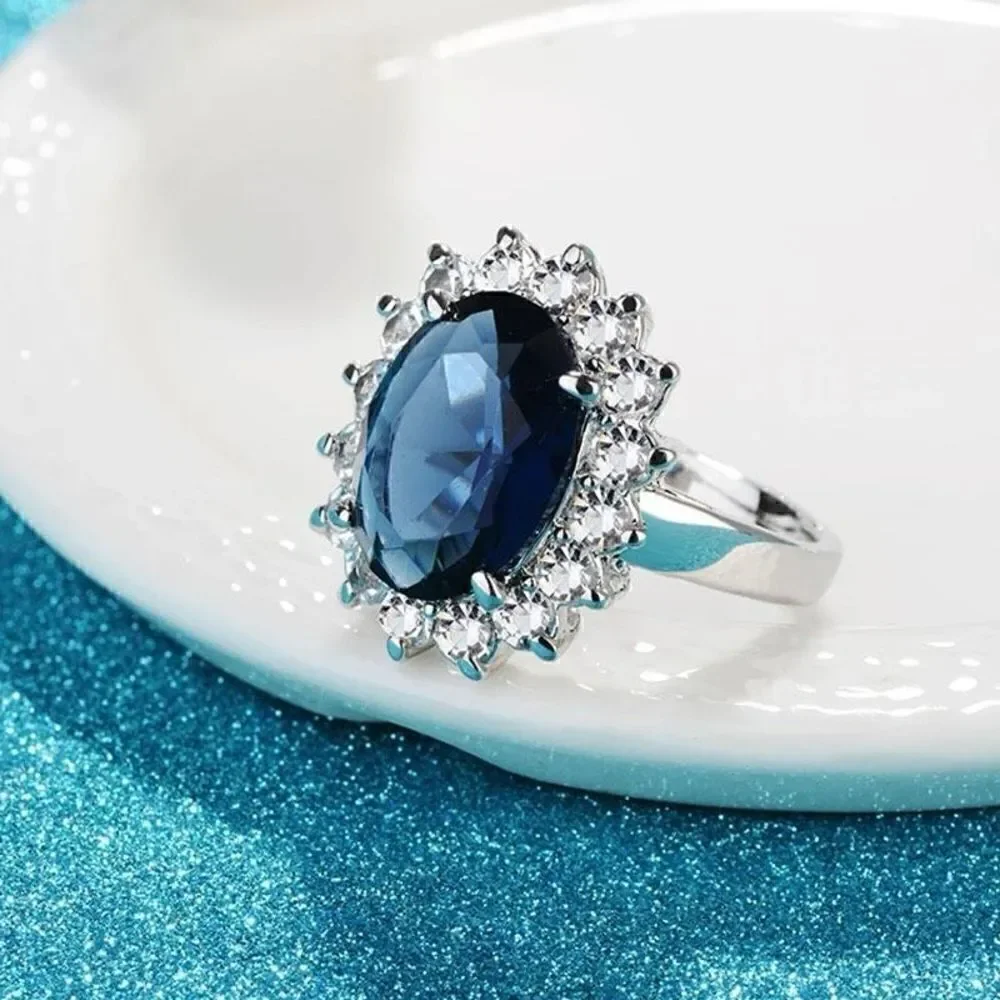 Oval Sapphire Blue Stone Ring Womens Sterling Silver Jewelry New